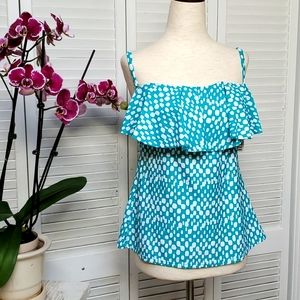 NWT Catalina Turquoise and White Ruffle Bikini Top